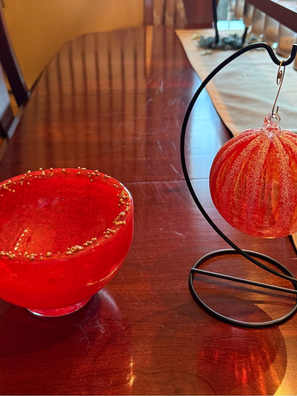 Red Glass Holiday Ornament and Bowl Set